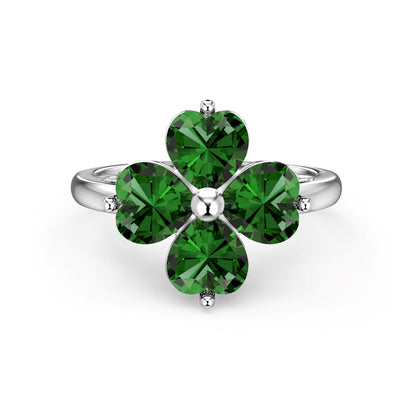 [Olivia JW]Heart-shaped Four-Leaf Clover Ball Ring