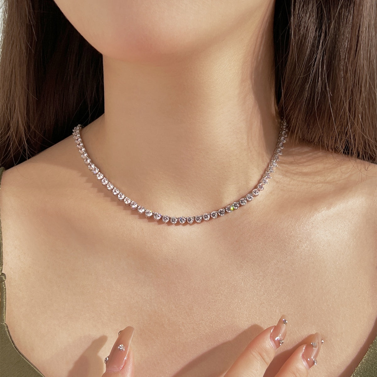 [Olivia JW]Ornate Heart Cut Tennis Necklace