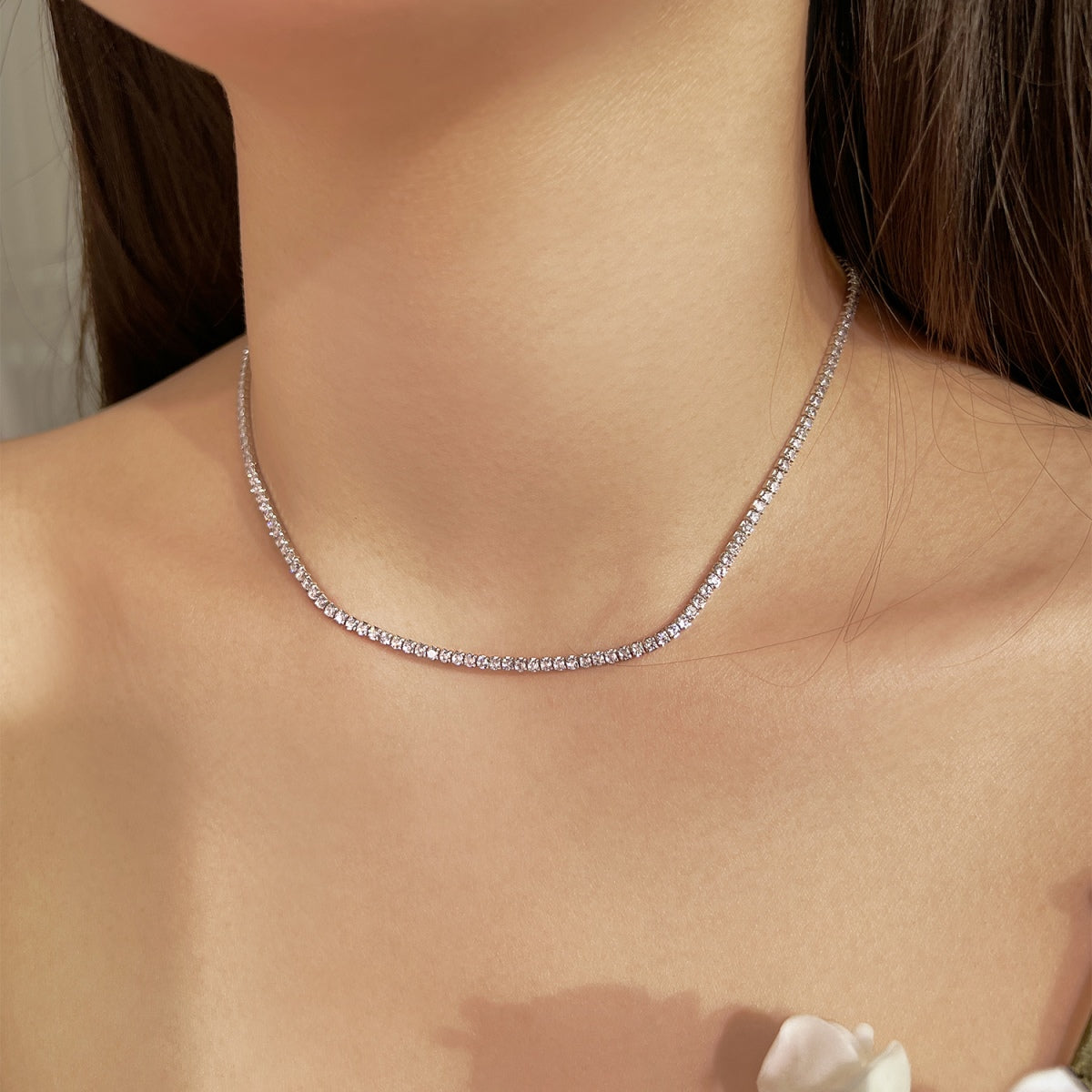 [Olivia JW]Delicate Round Shape Tennis Necklace