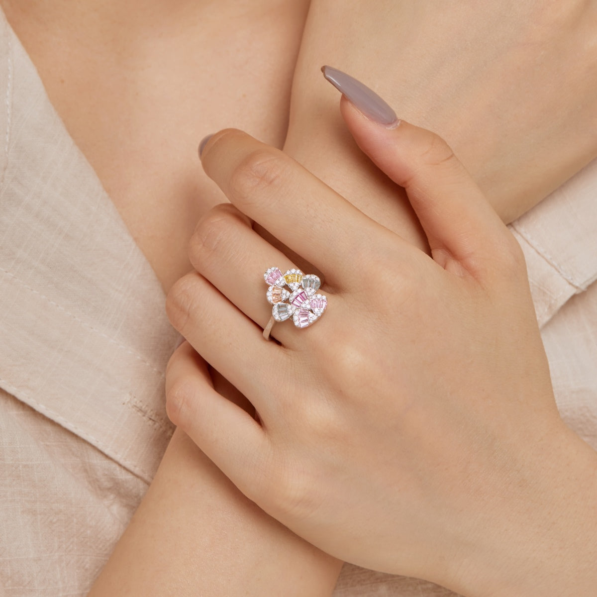 [Olivia JW]Sparkling Colorful Water Drop Shape Daily Ring