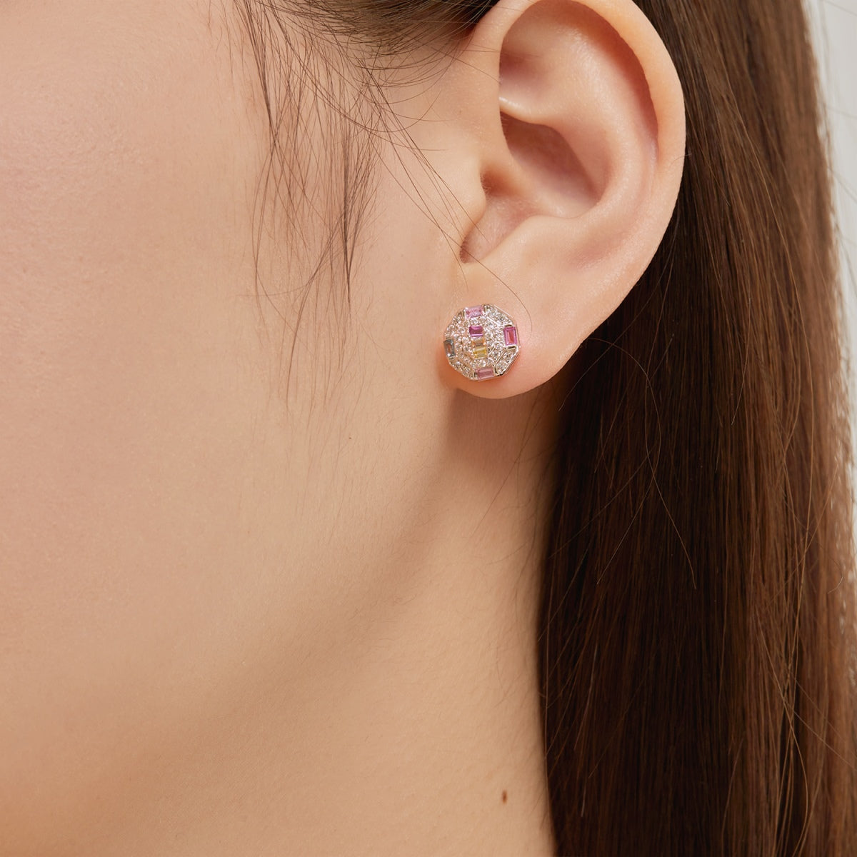 [Olivia JW]Ornate Colorful Octagon Shape Daily Earrings