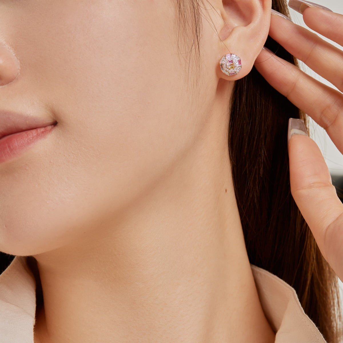 [Olivia JW]Ornate Colorful Octagon Shape Daily Earrings