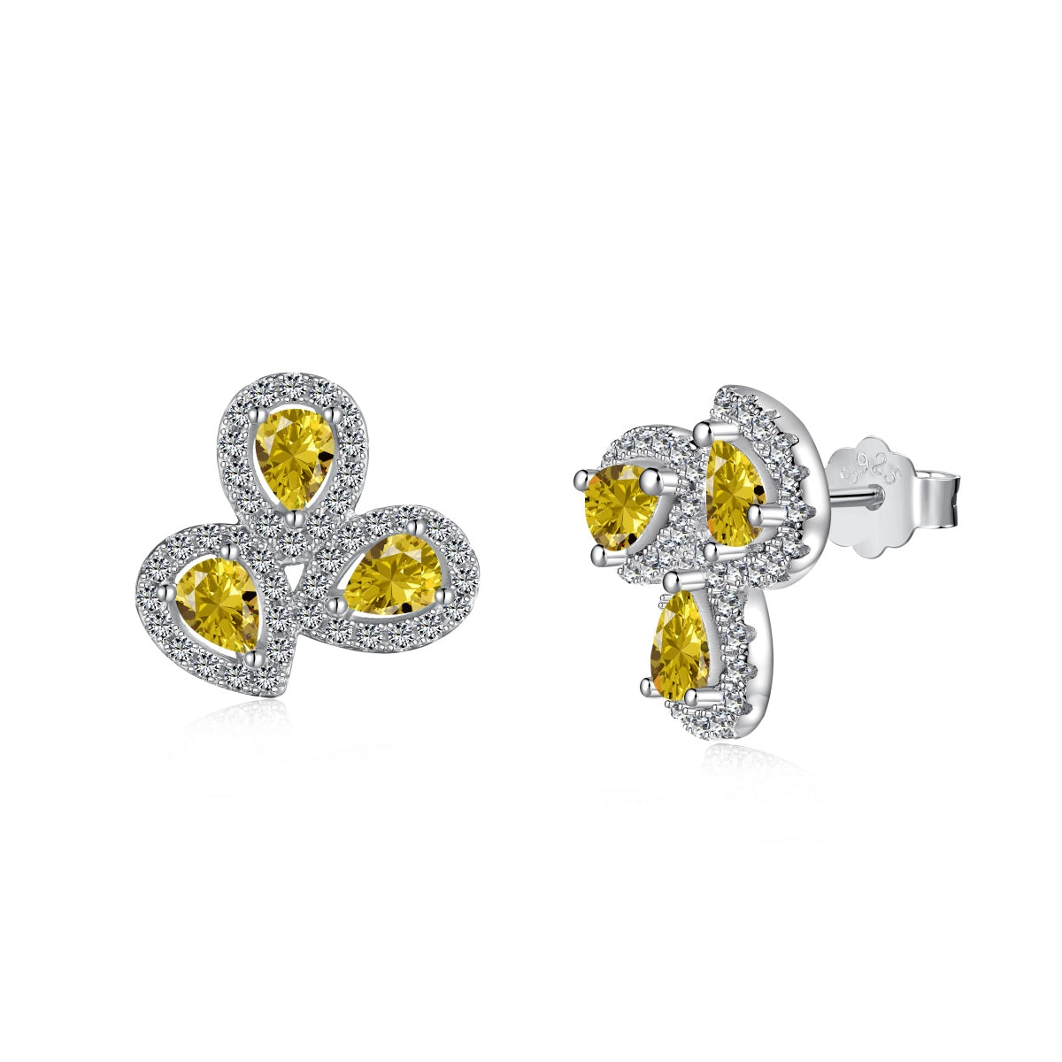 [Olivia JW]Ornate Flower Shape Pear Cut Lover Earrings