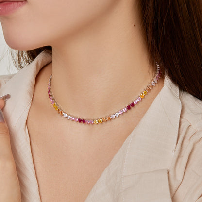 [Olivia JW]Sparkling Colorful Full Heart Tennis Necklace