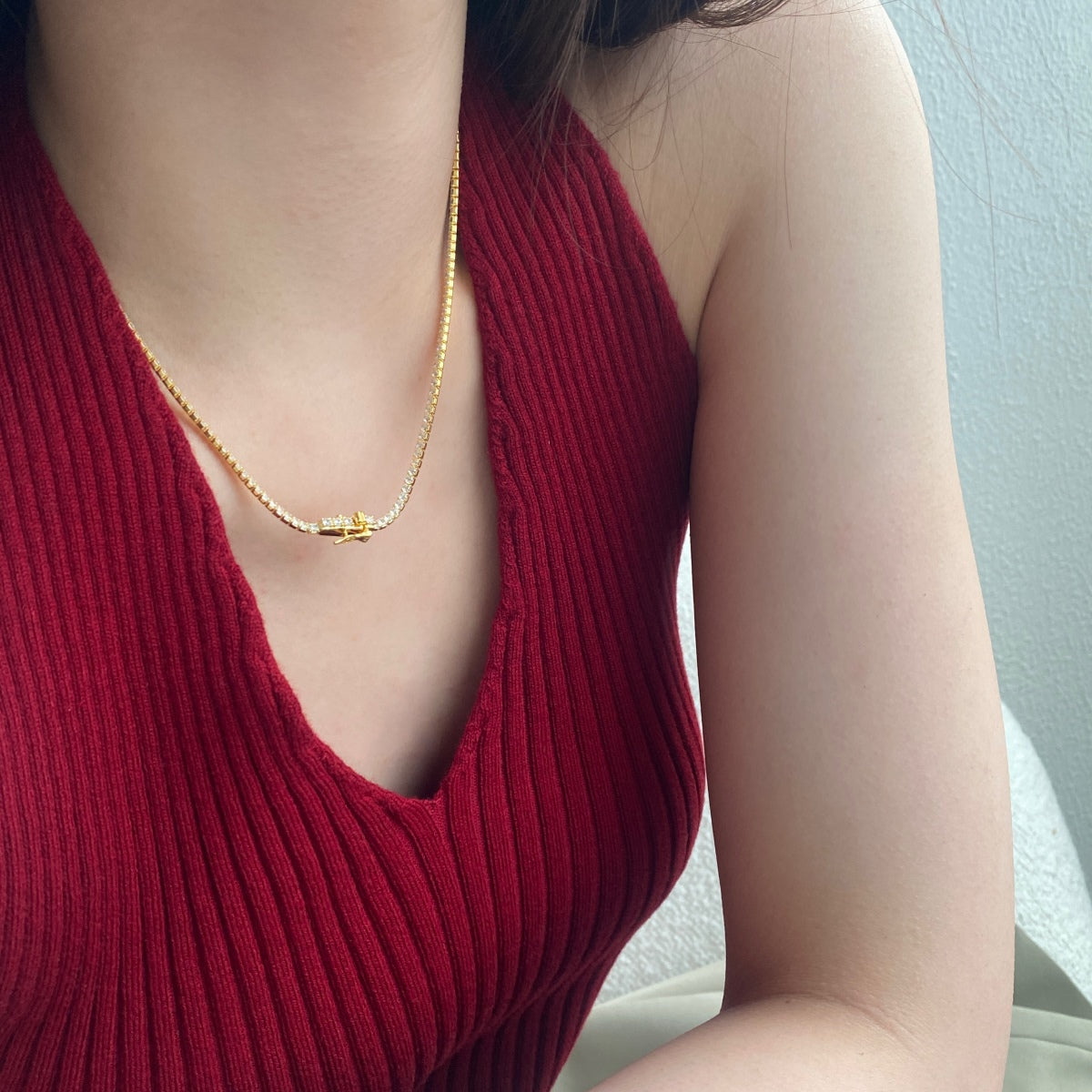 [Olivia JW]Delicate Round Shape Tennis Necklace