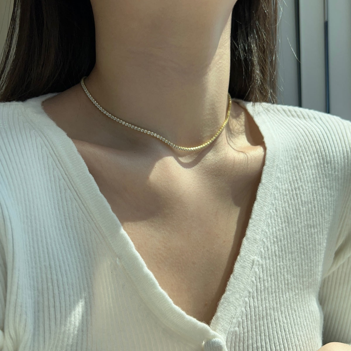 [Olivia JW]Delicate Round Shape Tennis Necklace