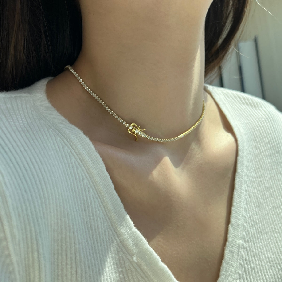 [Olivia JW]Delicate Round Shape Tennis Necklace