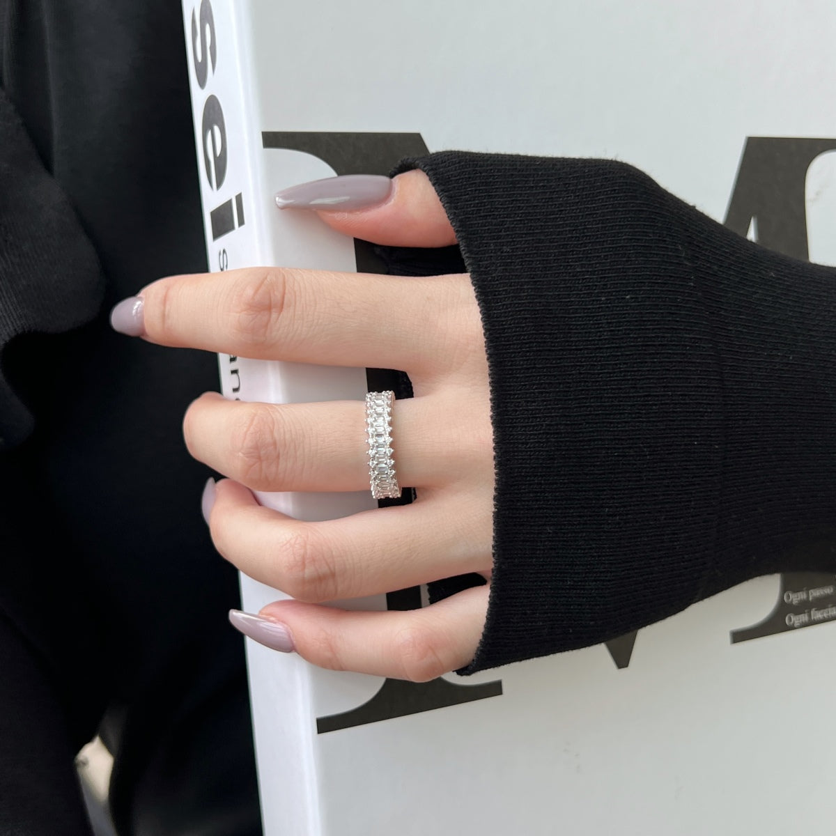 [Olivia JW]Splashy Ornate Emerald Cut Cocktail Ring