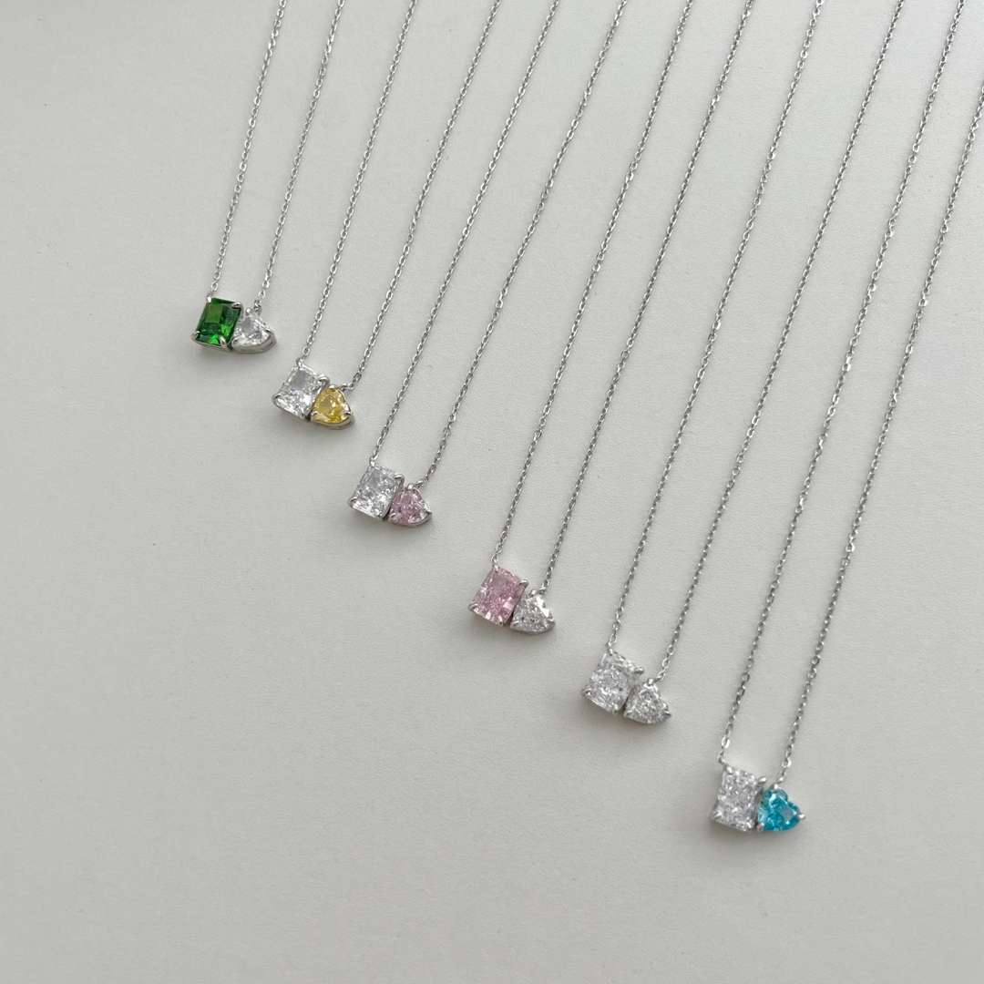 [Olivia JW]Dazzling Square & Heart Shape Necklace