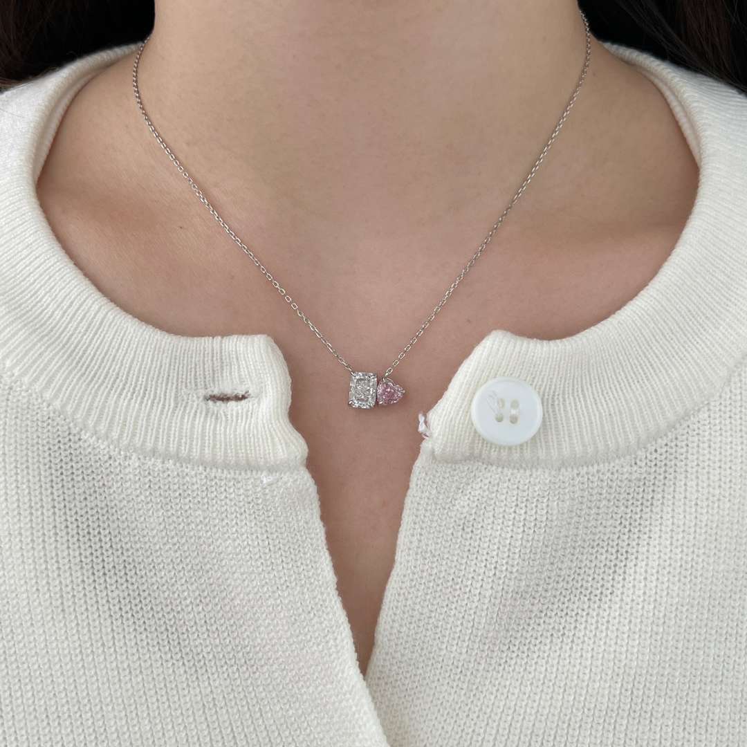 [Olivia JW]Dazzling Square & Heart Shape Necklace