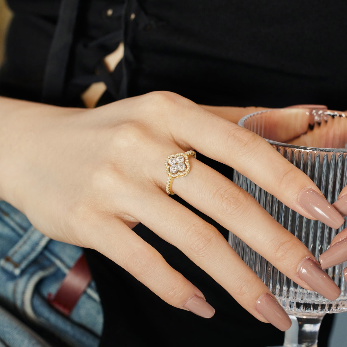 [Olivia JW]Four Leaf Clover Flower Design Ring