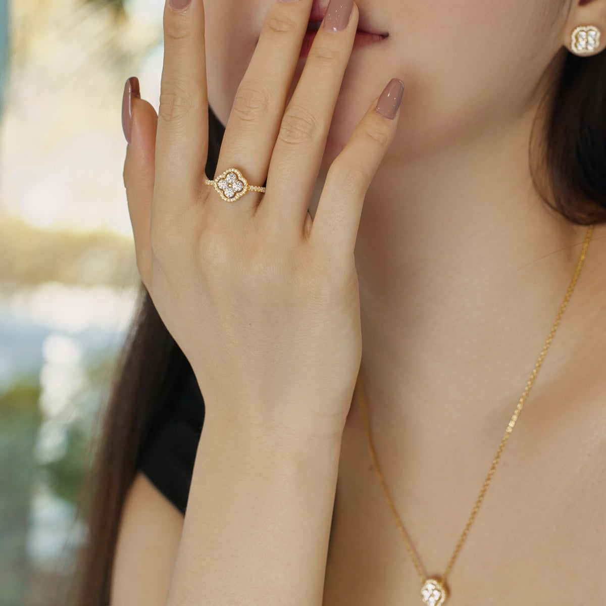 [Olivia JW]Four Leaf Clover Flower Design Ring