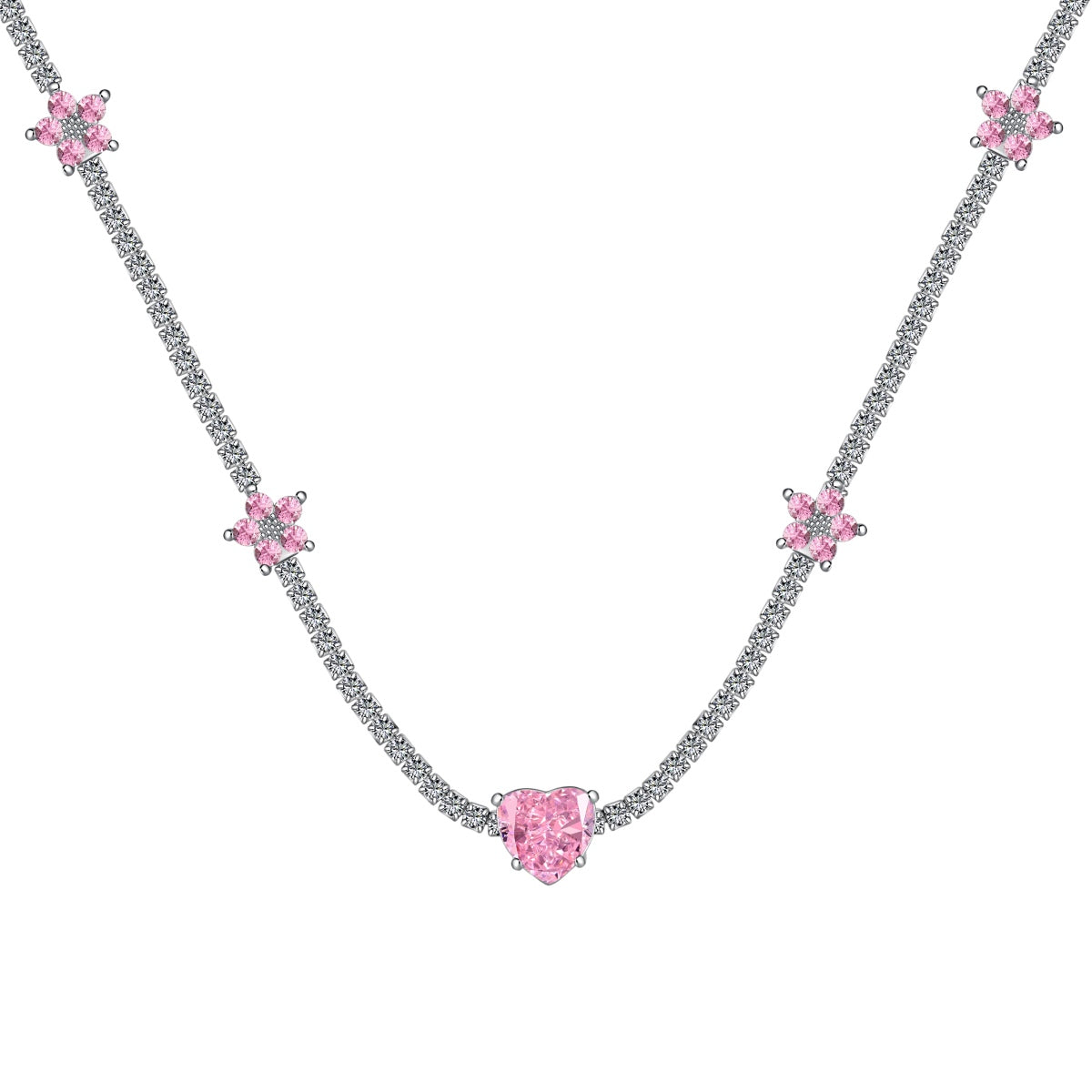 [Olivia JW]Dazzling Pink Heart Flower Necklace