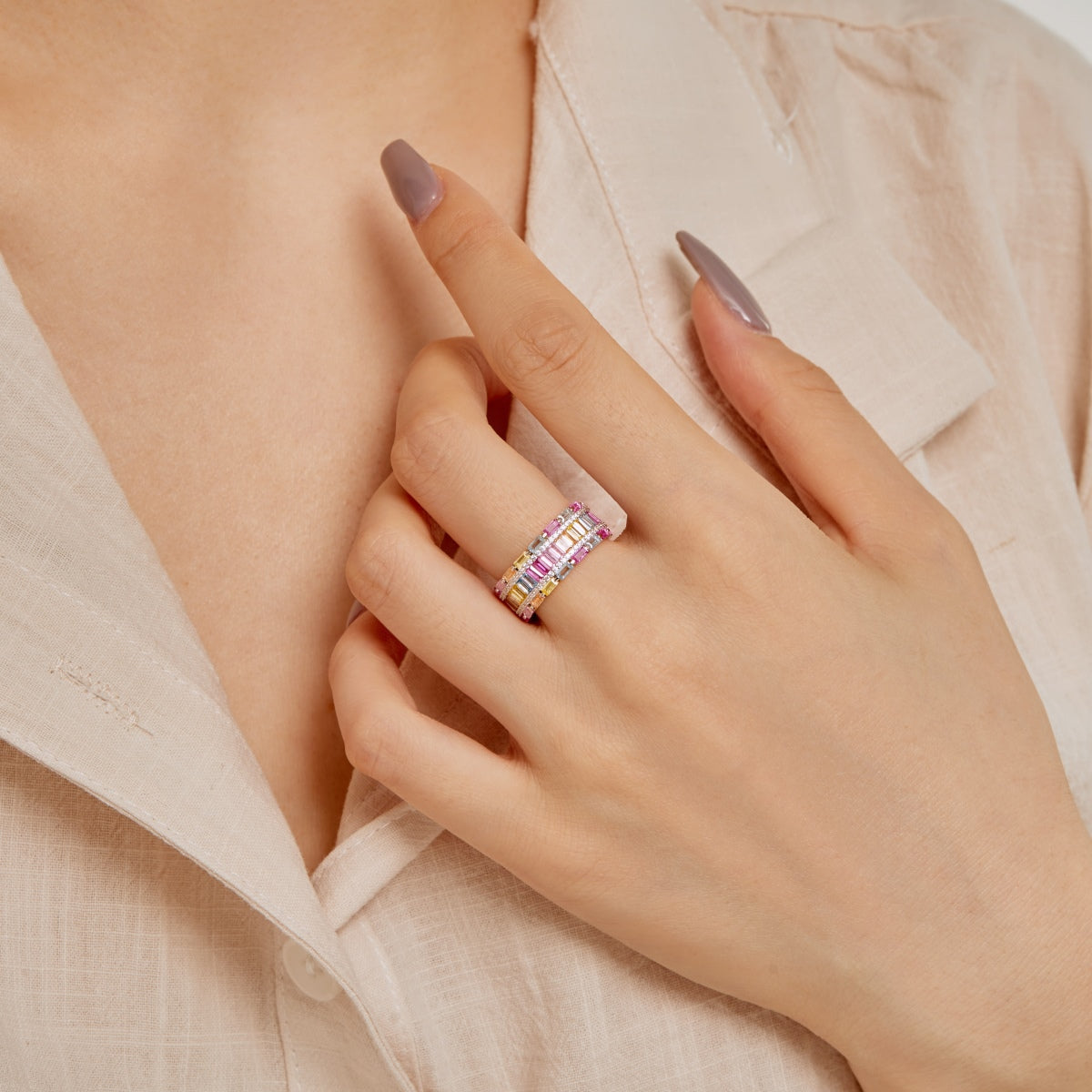 [Olivia JW]Dazzling Colorful Radiant Cut Party Ring
