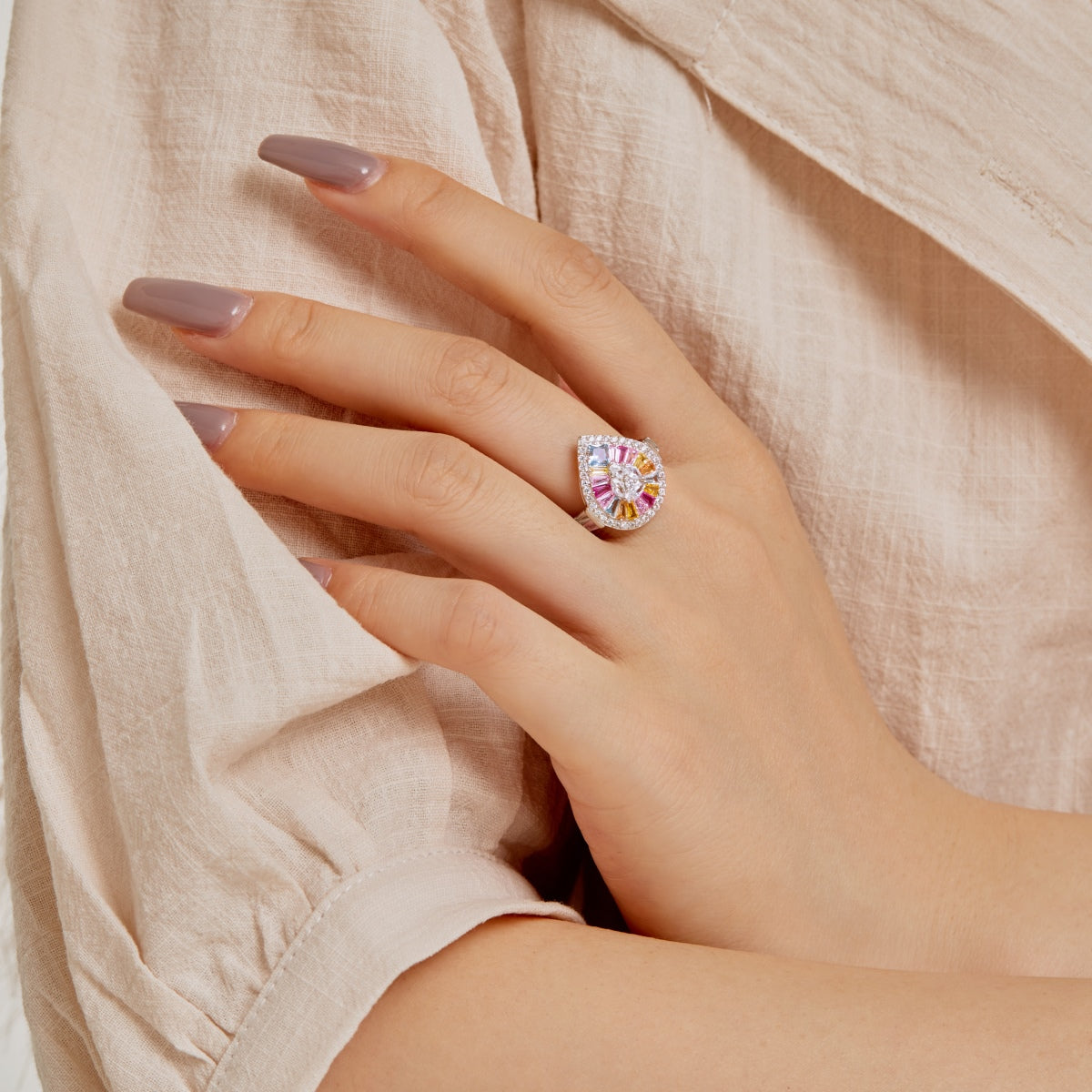 [Olivia JW]Elegant Colorful Water Drop Shape Banquet Ring