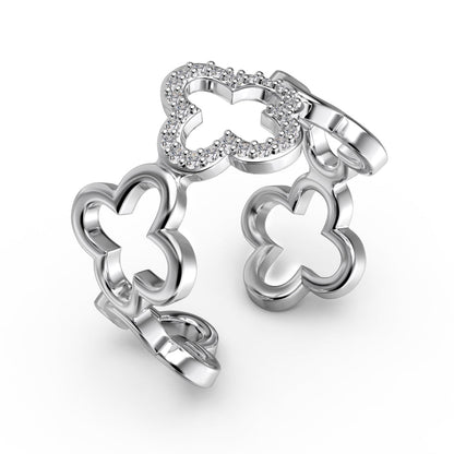 [Olivia JW]Hollow Design Four-Leaf Clover Flower Shape Ring