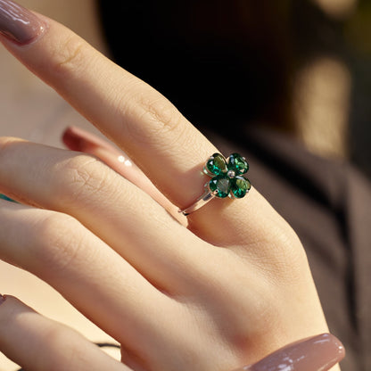 [Olivia JW]Heart-shaped Four-Leaf Clover Ball Ring