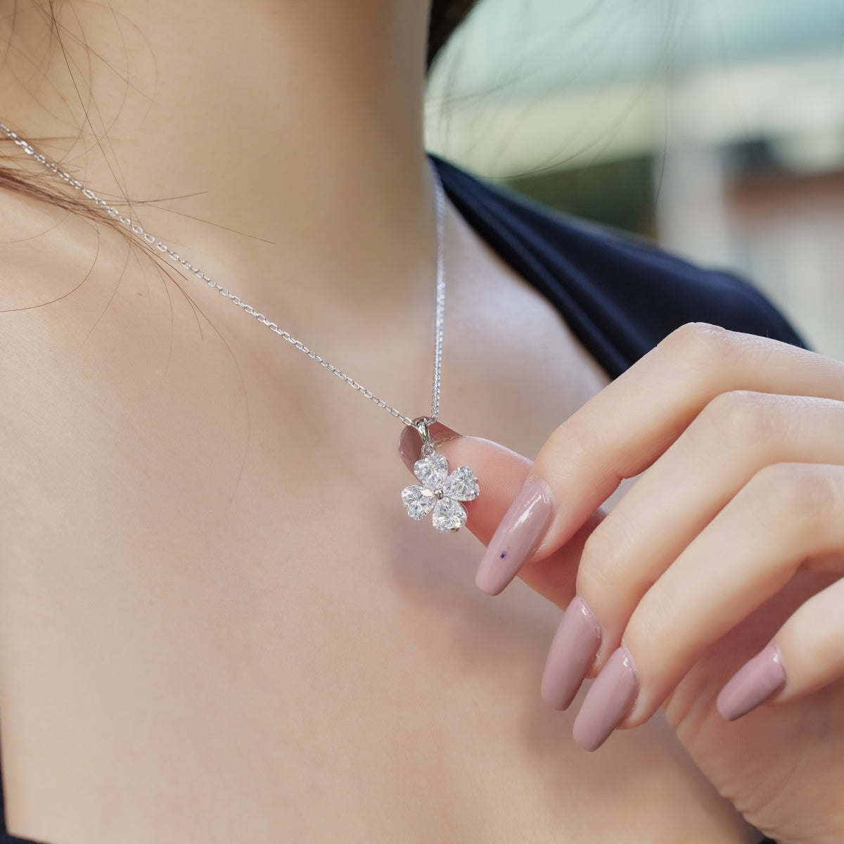 [Olivia JW]Heart-Shaped Four-Leaf Clover Bead Necklace
