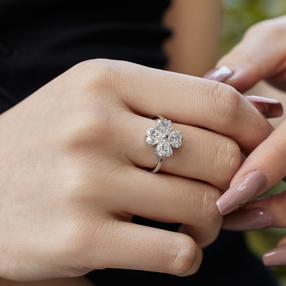 [Olivia JW]Heart-shaped Four-Leaf Clover Ball Ring
