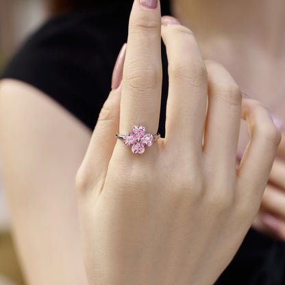 [Olivia JW]Heart-shaped Four-Leaf Clover Ball Ring