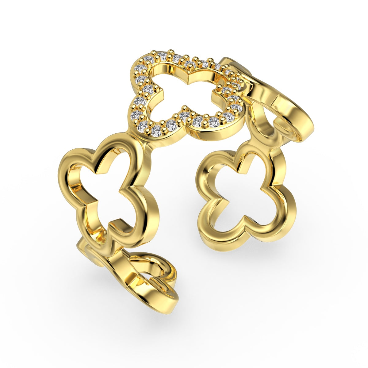 [Olivia JW]Hollow Design Four-Leaf Clover Flower Shape Ring