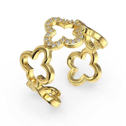 [Olivia JW]Hollow Design Four-Leaf Clover Flower Shape Ring