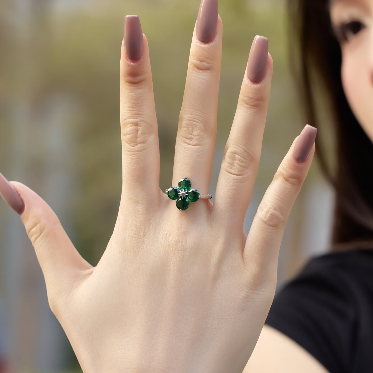 [Olivia JW]Four-Leaf Clover Eight-Pointed Star Ring