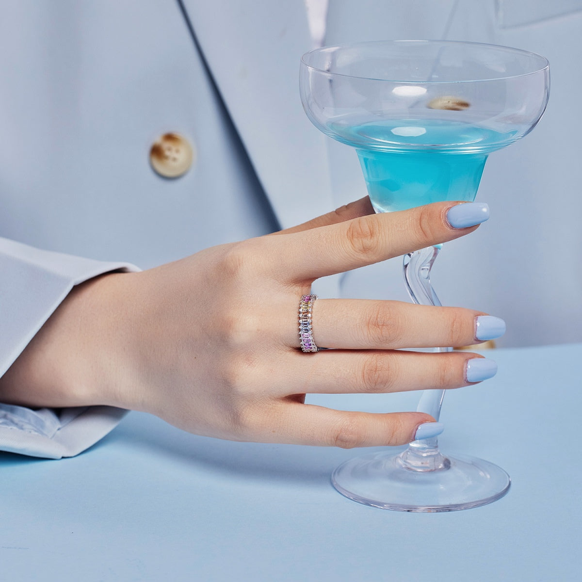 [Olivia JW]Splashy Ornate Emerald Cut Cocktail Ring