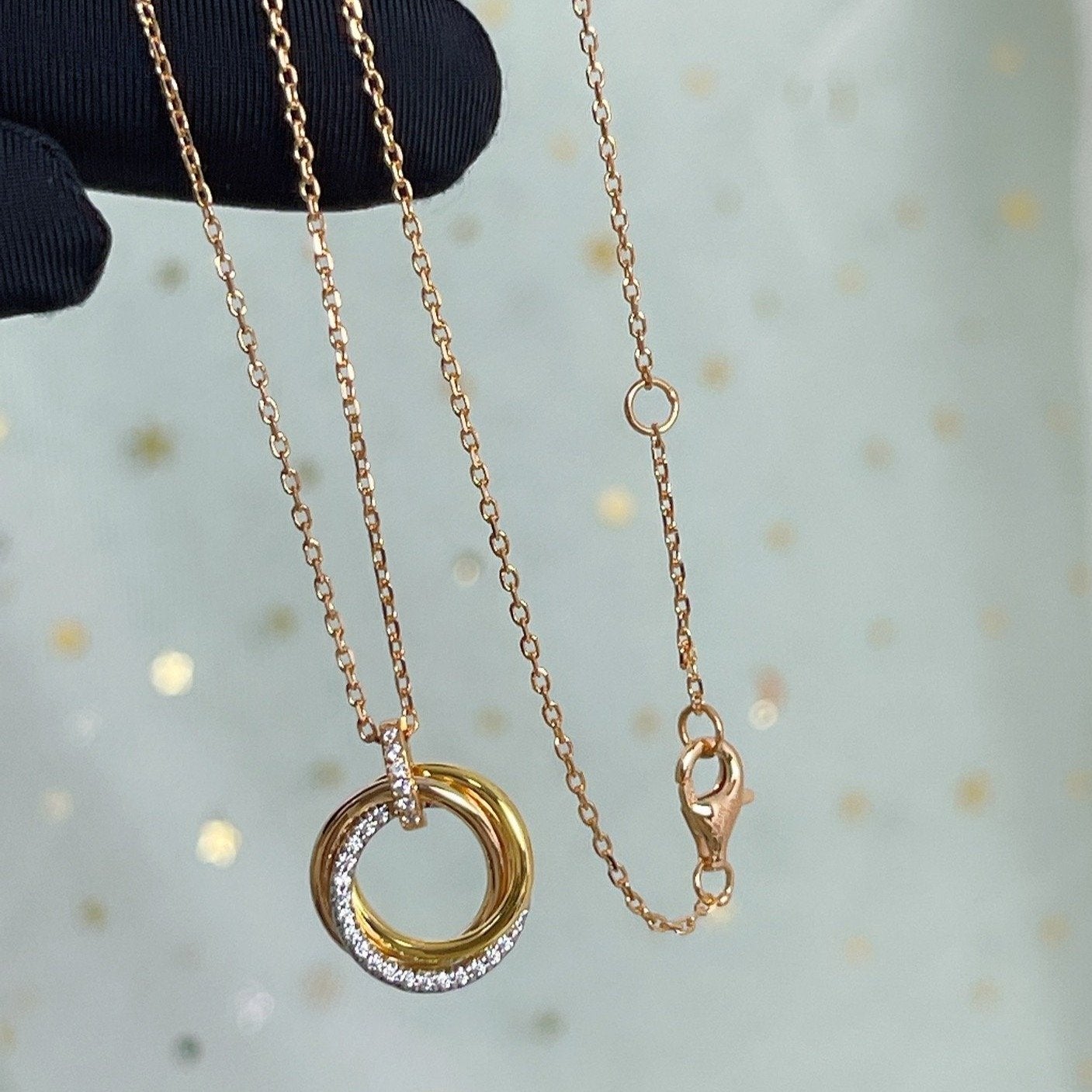 [Olivia JW]TRINITY NECKLACE SILVER GOLD PINK GOLD DIAMONDS