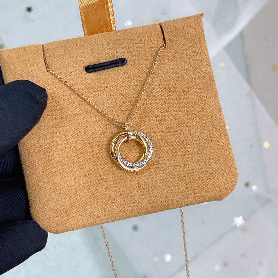 [Olivia JW]TRINITY NECKLACE SILVER GOLD PINK GOLD DIAMONDS