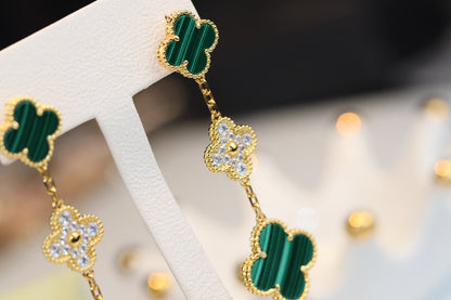 [Olivia JW]CLOVER EARRINGS GOLD MALACHITE DIAMOND 3 MOTIF