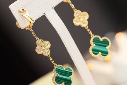 [Olivia JW]CLOVER EARRINGS GOLD MALACHITE DIAMOND 3 MOTIF