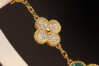 [Olivia JW]CLOVER EARRINGS GOLD MALACHITE DIAMOND 3 MOTIF