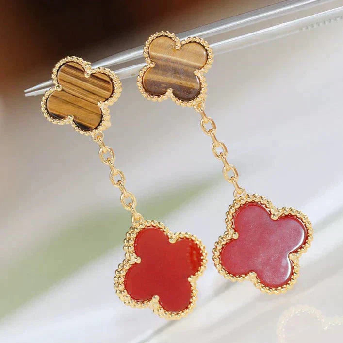 [Olivia JW]CLOVER  2 MOTIF  TIGER EYE CARNELIAN EARRINGS