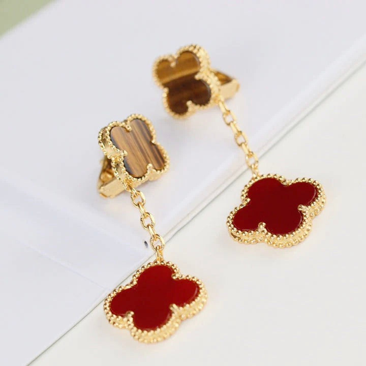 [Olivia JW]CLOVER  2 MOTIF  TIGER EYE CARNELIAN EARRINGS