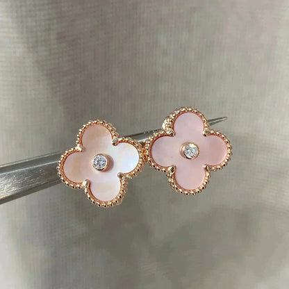 [Olivia JW]CLOVER MEDIUM 1 MOTIFS  PINK MOP DIAMOND EARRINGS