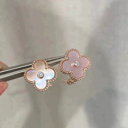 [Olivia JW]CLOVER MEDIUM 1 MOTIFS  PINK MOP DIAMOND EARRINGS