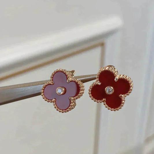 [Olivia JW]CLOVER MEDIUM 1 MOTIFS CARNELIAN  DIAMOND earrings