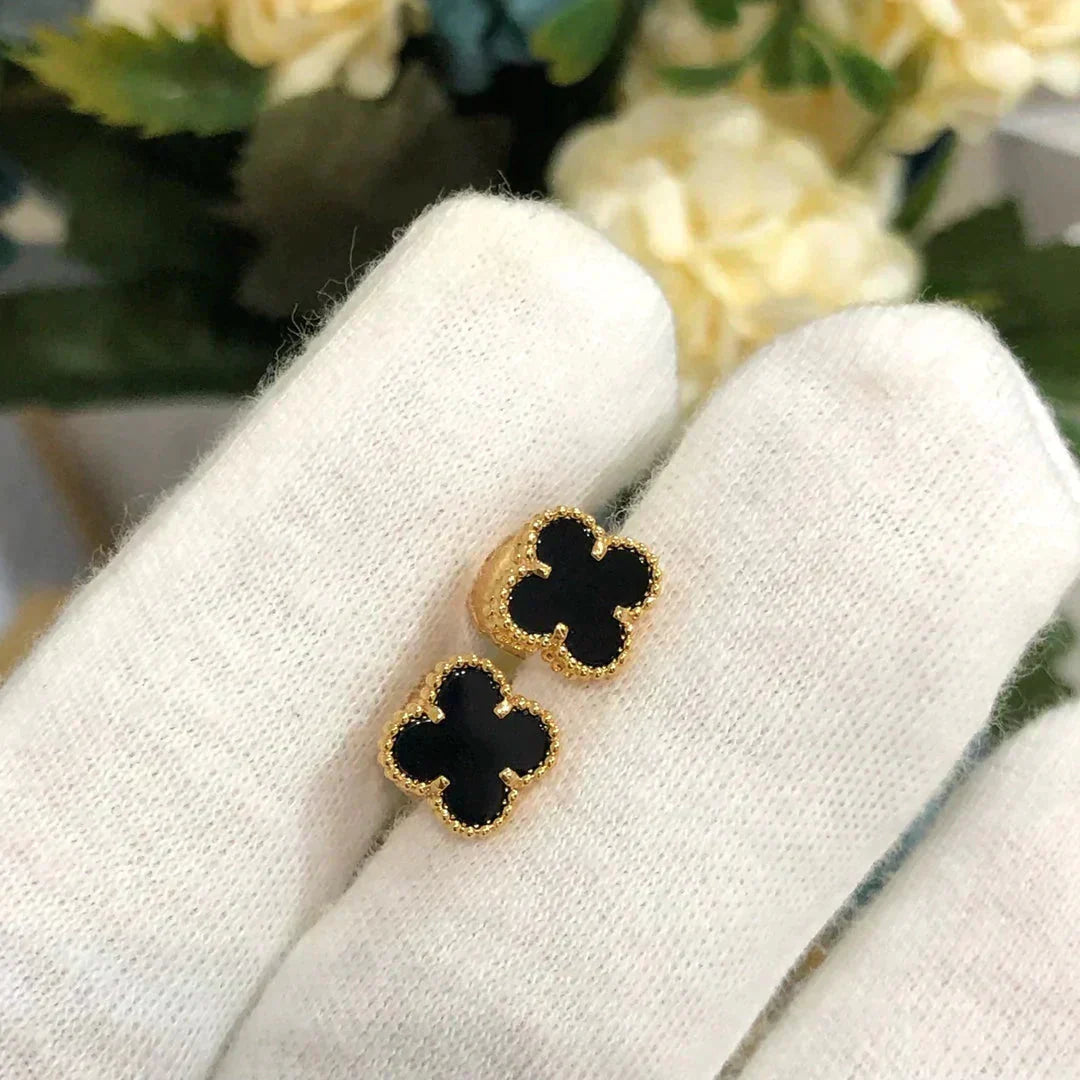 [Olivia JW]CLOVER MINI 9.5MM BLACK MOP EARRINGS