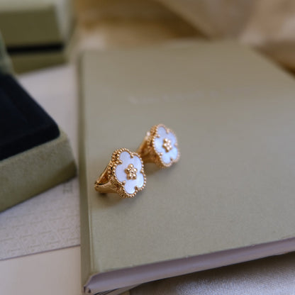 [Olivia JW]LUCKY PINK GOLD WHITE MOP EARRINGS