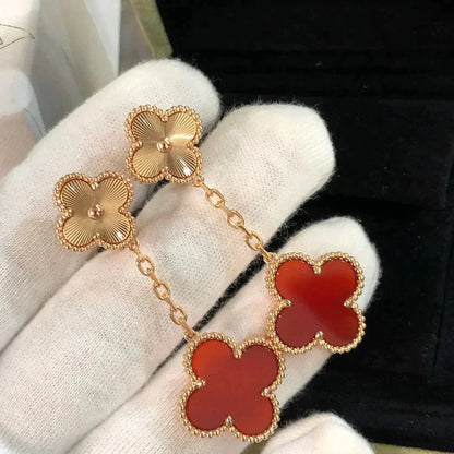 [Olivia JW]CLOVER 2 MOTIF  LASER CARNELIAN EARRINGS