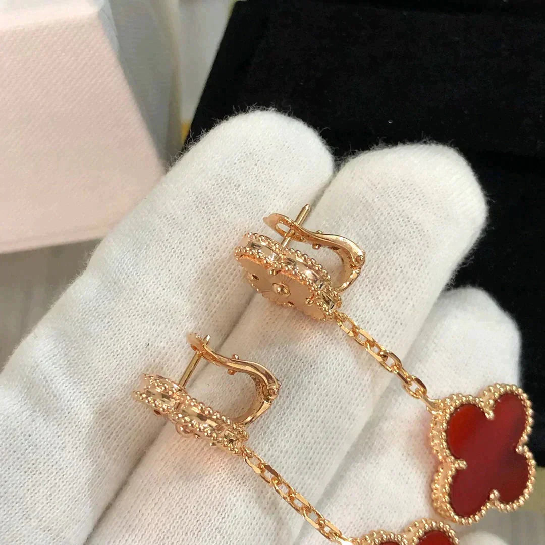 [Olivia JW]CLOVER 2 MOTIF  LASER CARNELIAN EARRINGS