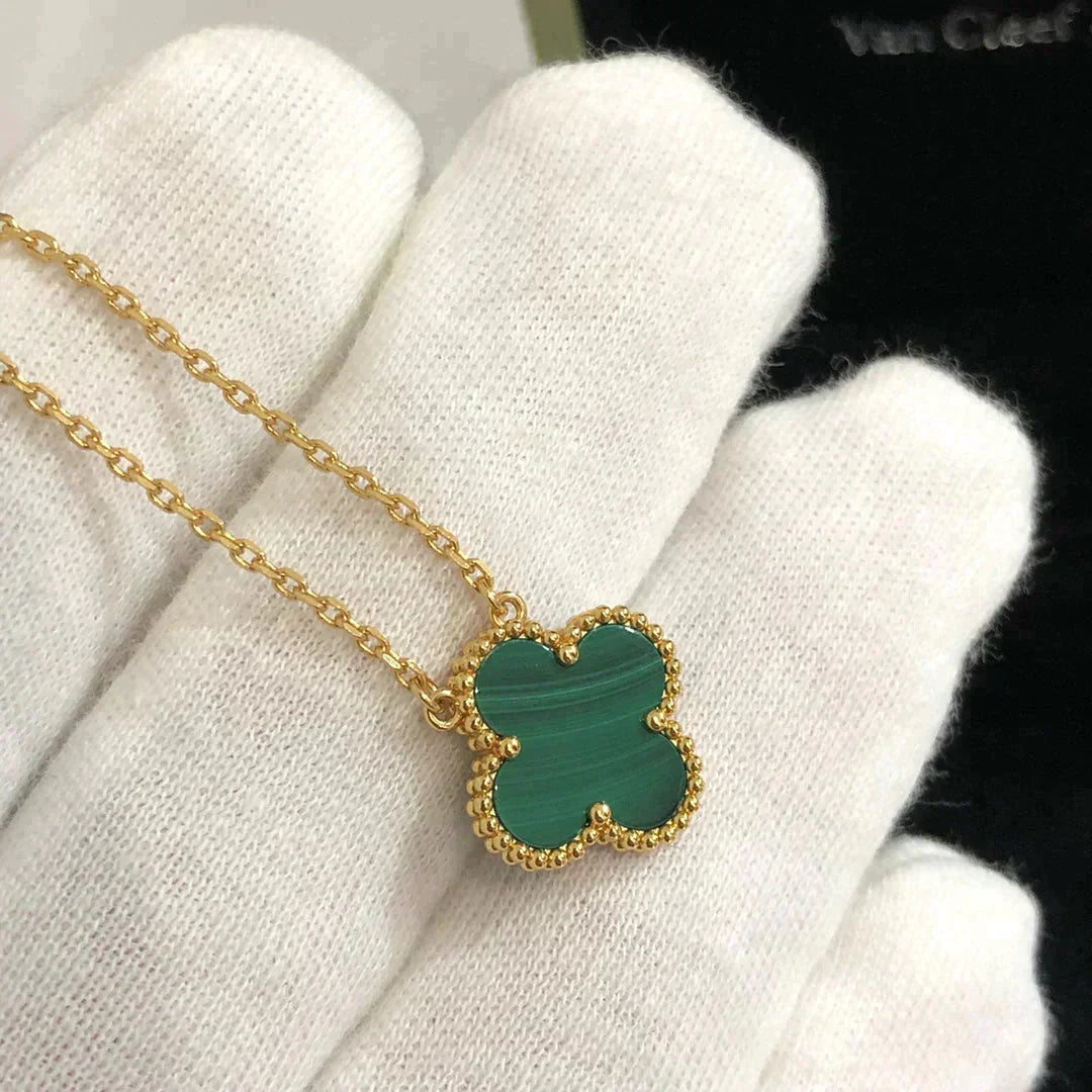 [Olivia JW]CLOVER 15MM MALACHITE SINGLE FLOWER  NECKLACE