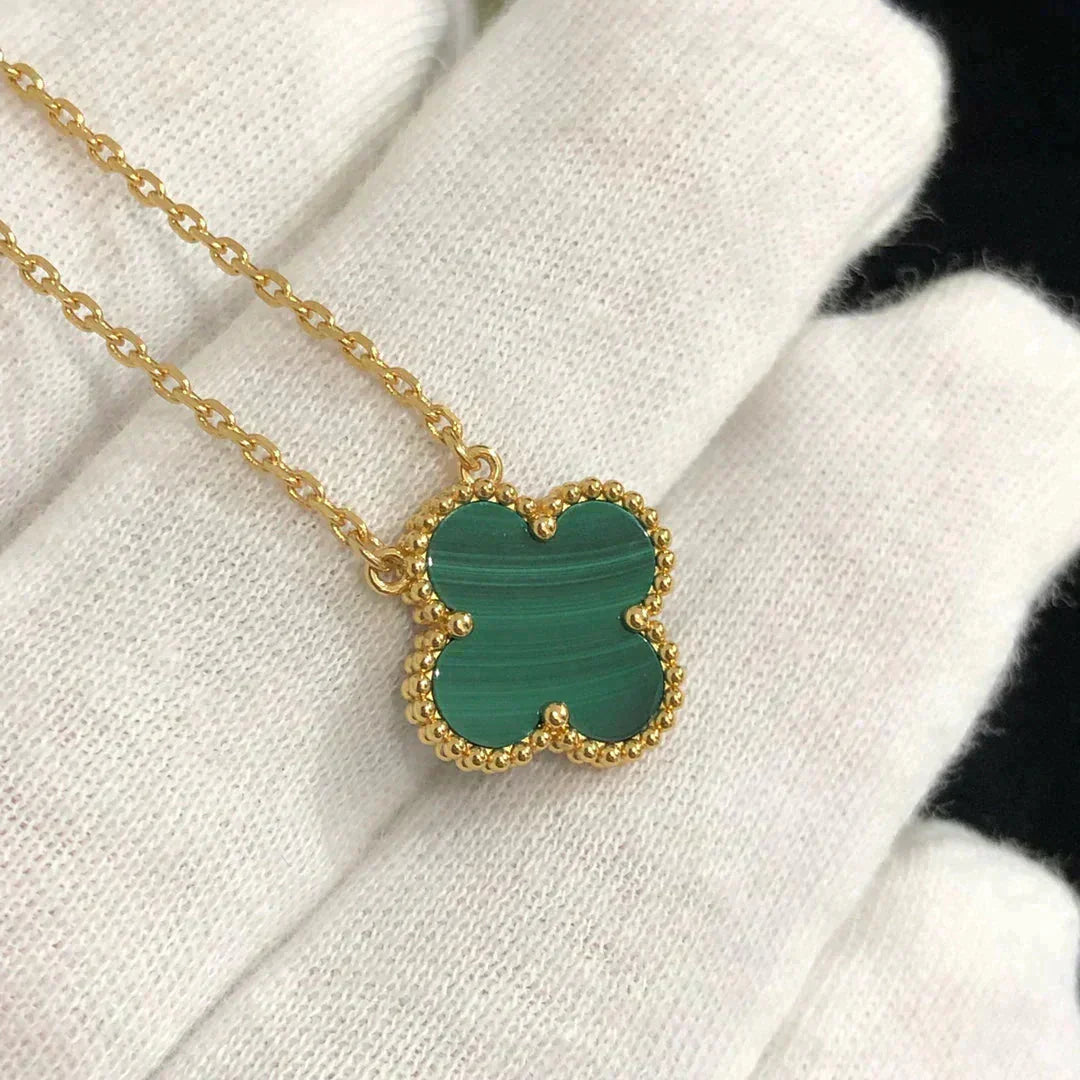 [Olivia JW]CLOVER 15MM MALACHITE SINGLE FLOWER  NECKLACE