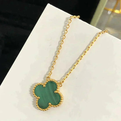 [Olivia JW]CLOVER 15MM MALACHITE SINGLE FLOWER  NECKLACE