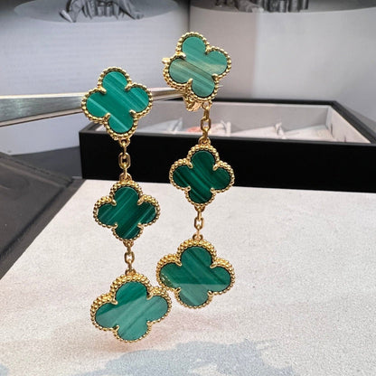 [Olivia JW]CLOVER MALACHITE 3 MOTIFS GOLD