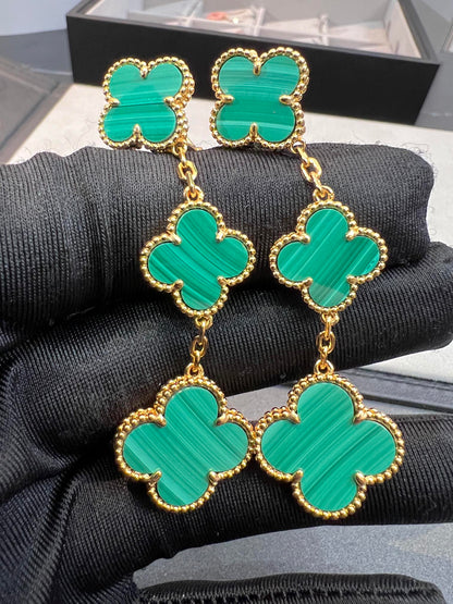 [Olivia JW]CLOVER MALACHITE 3 MOTIFS GOLD