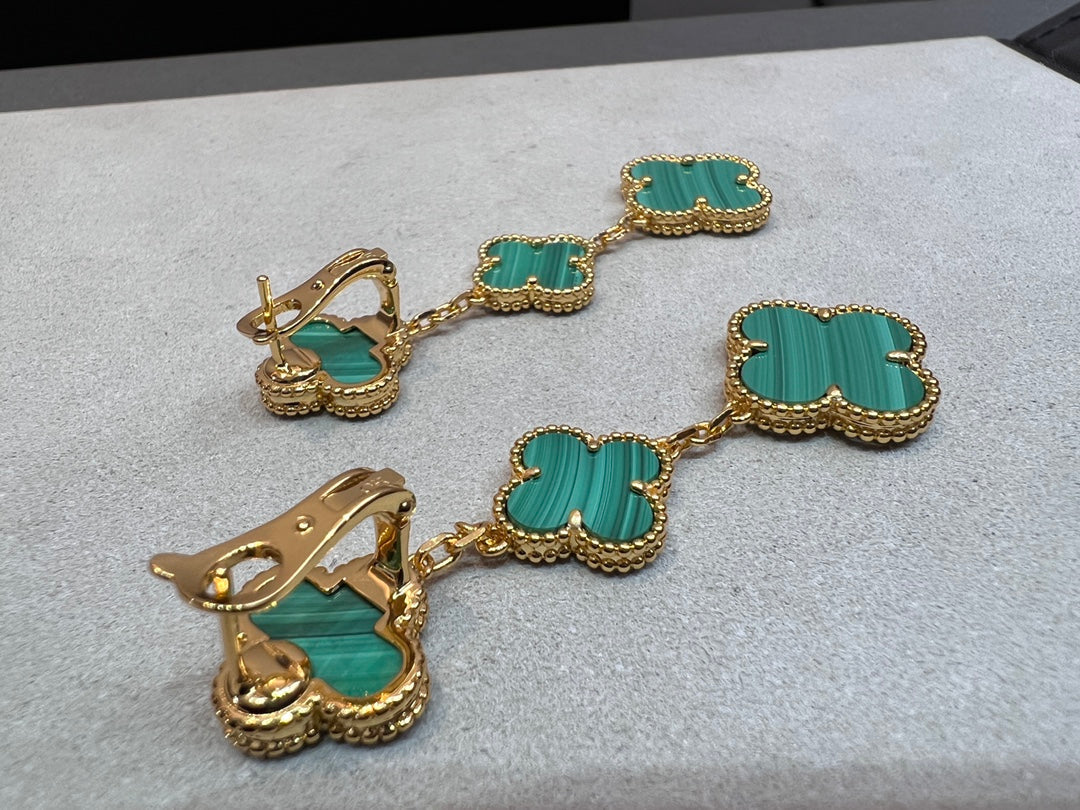 [Olivia JW]CLOVER MALACHITE 3 MOTIFS GOLD