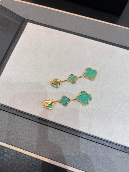 [Olivia JW]CLOVER MALACHITE 3 MOTIFS GOLD