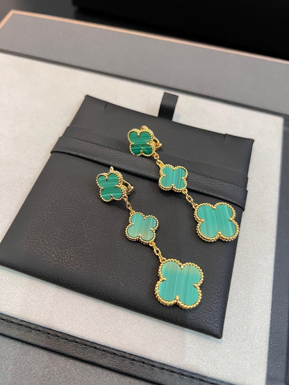[Olivia JW]CLOVER MALACHITE 3 MOTIFS GOLD